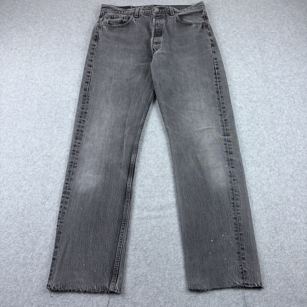 Vintage Levis Jeans Mens 33x32 Black 501 Straight Leg Faded 90s USA Made Raw Hem